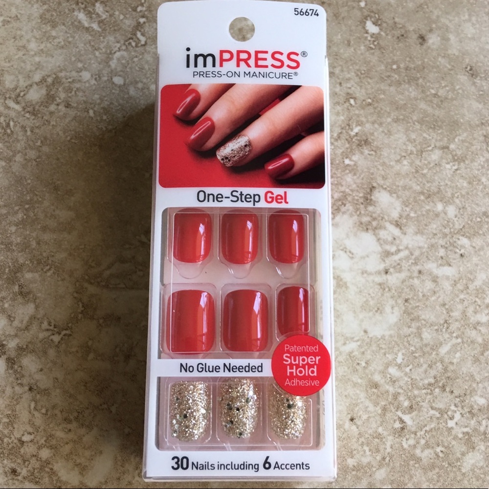 NEW imPRESS Red & Gold Glitter Press-on Nails